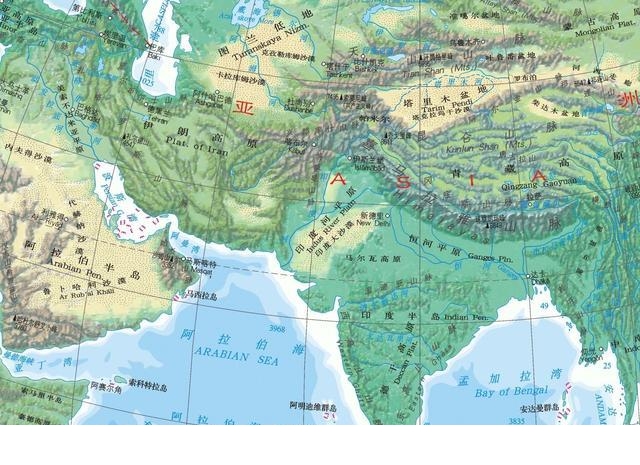 南亚和西亚地区地形图