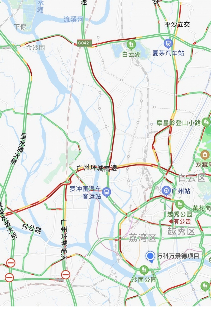 4月30日   :00,广州环城高速部分路段和乐广高速交通状况